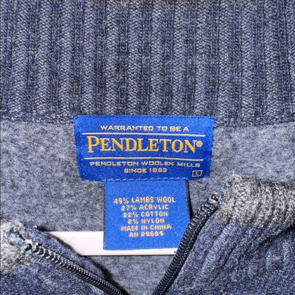 Pendleton Lamb Wool Quarter Zip Sweater Navy Size… - image 2